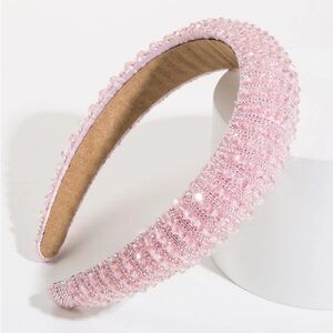 Elegant Beaded Light Pink Silver Padded Hair Headband OS New